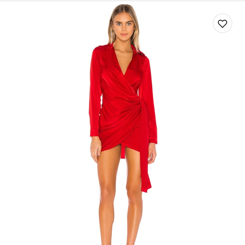 superdown Red Long Sleeve Wrap Mini Dress
